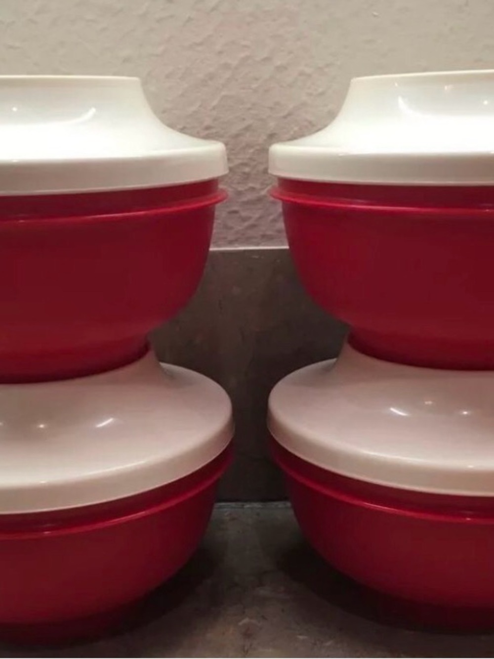 Tupperware Red Bowls with White Lids - Set of 4